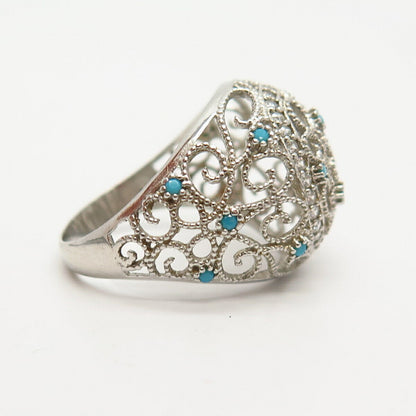 925 Sterling Silver Aquamarine-Tone C Z Ring Size 7.5