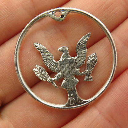 900 Silver Vintage The Great Seal of US Carved Coin Pendant