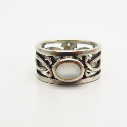 925 Sterling Silver Real Mother-of-Pearl Ornate Design Ring Size 5 3/4