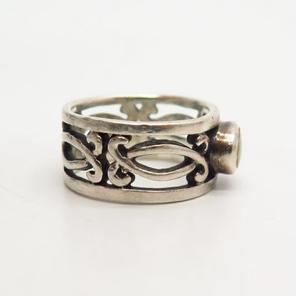 925 Sterling Silver Real Mother-of-Pearl Ornate Design Ring Size 5 3/4