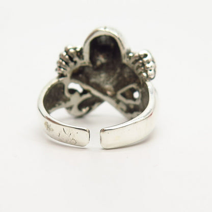 925 Sterling Silver Skull & Bones Biker Ring Size 9.5