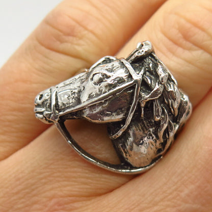 925 Sterling Silver Solid Graceful Horse Sculptured Wide Ring Size 6