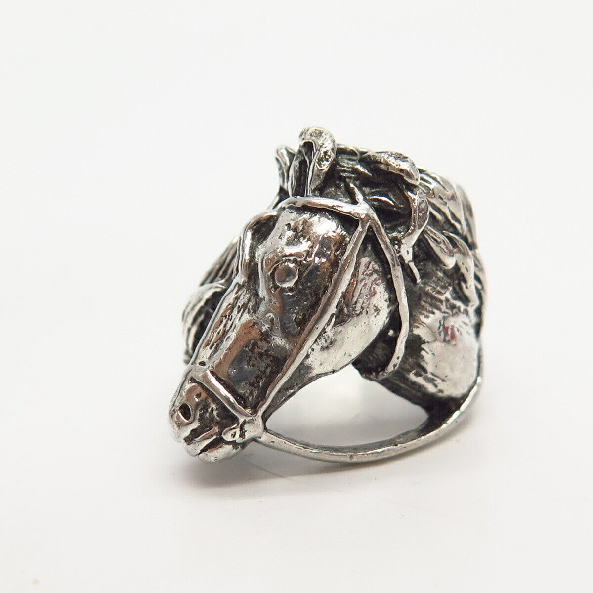 925 Sterling Silver Solid Graceful Horse Sculptured Wide Ring Size 6