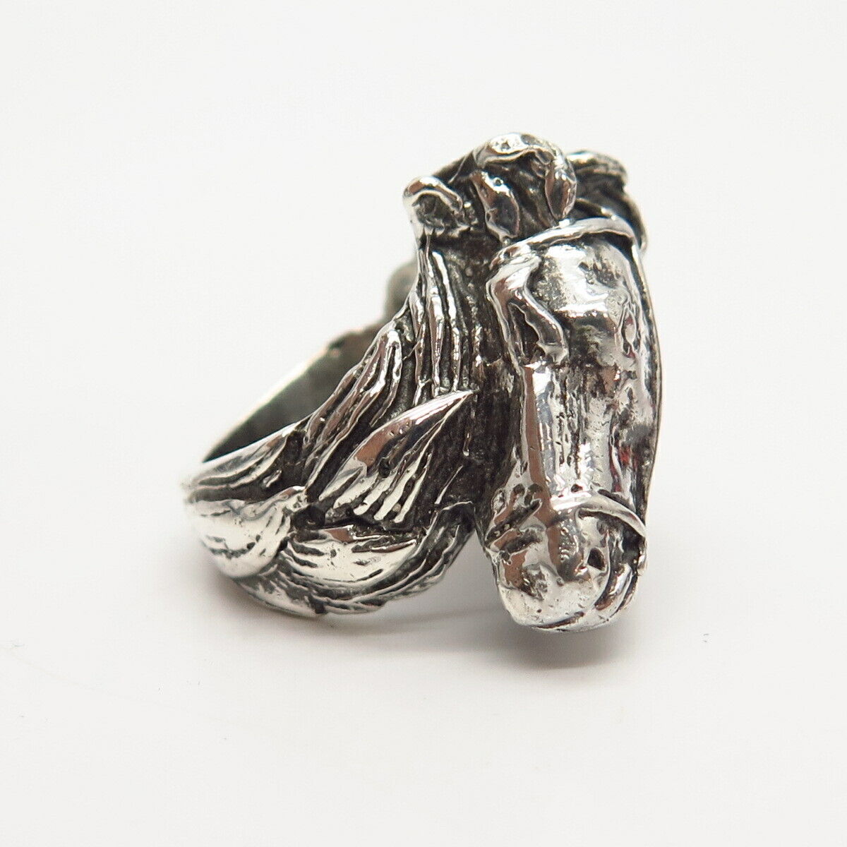 925 Sterling Silver Solid Graceful Horse Sculptured Wide Ring Size 6