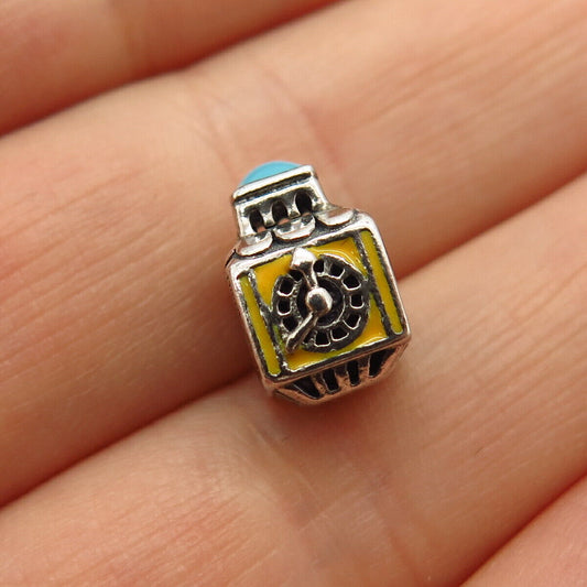 925 Sterling Silver Enamel Enamel Clock Design Bead Charm