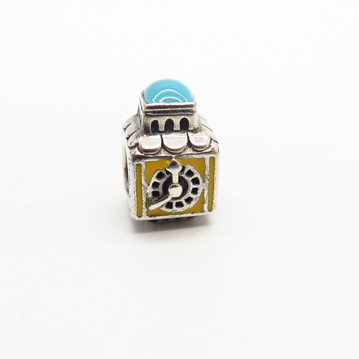 925 Sterling Silver Enamel Enamel Clock Design Bead Charm