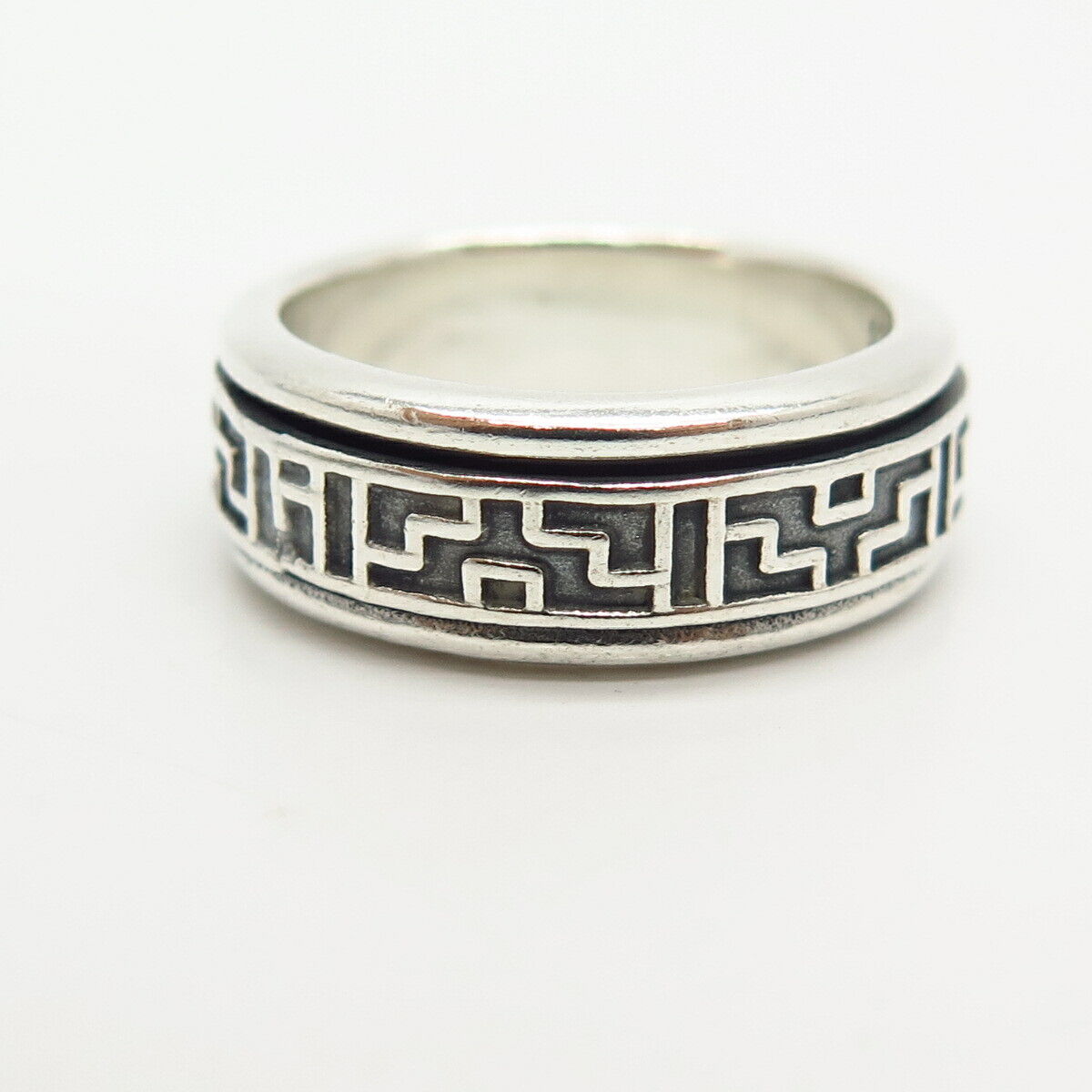 925 Sterling Silver Maze Design Rotating Band Ring Size 8