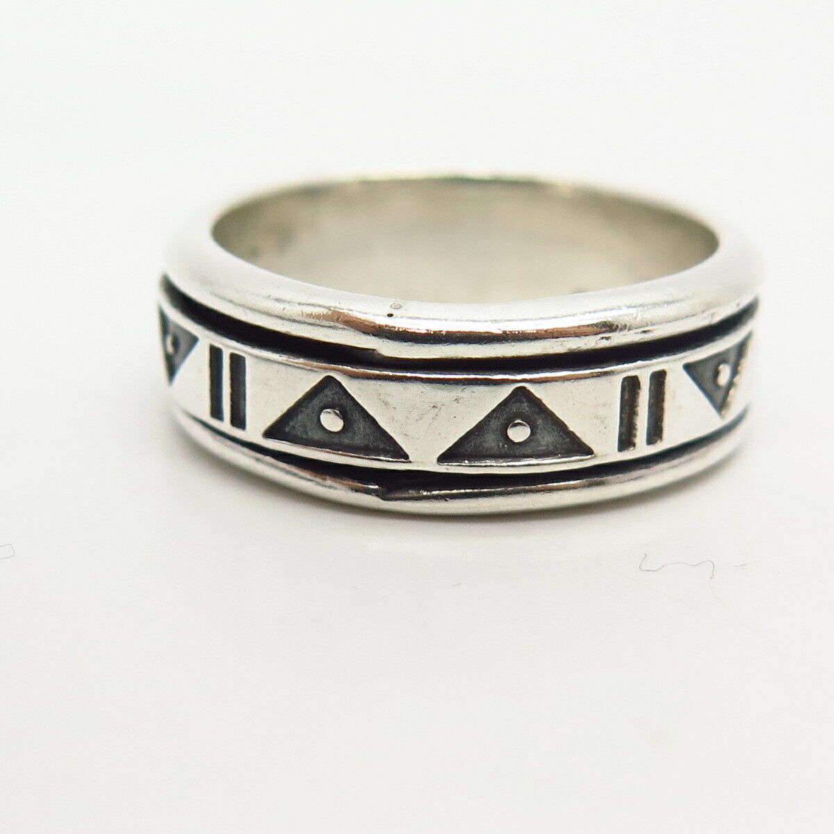 925 Sterling Silver Geometric Pattern Rotating Band Ring Size 10