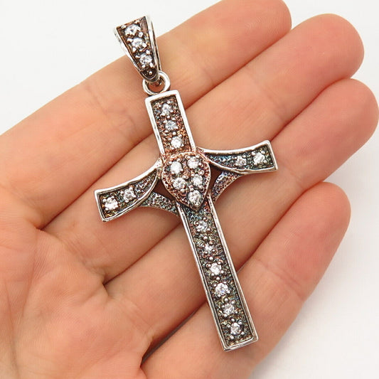 925 Sterling Silver C Z Cross Religious Pendant