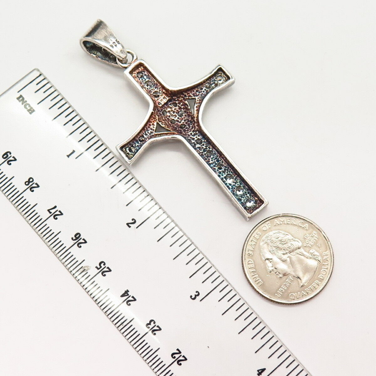 925 Sterling Silver C Z Cross Religious Pendant