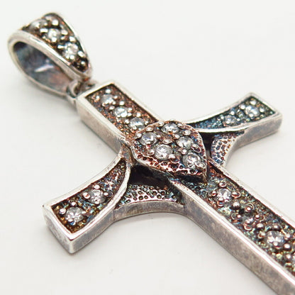 925 Sterling Silver C Z Cross Religious Pendant