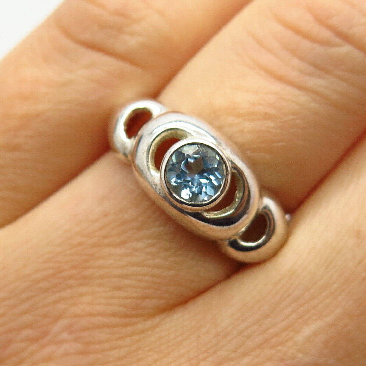 925 Sterling Silver Real Blue Topas Gemstone Ring Size 7