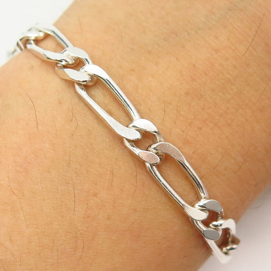 925 Sterling Silver Italy Figaro Link Bracelet 7.5"