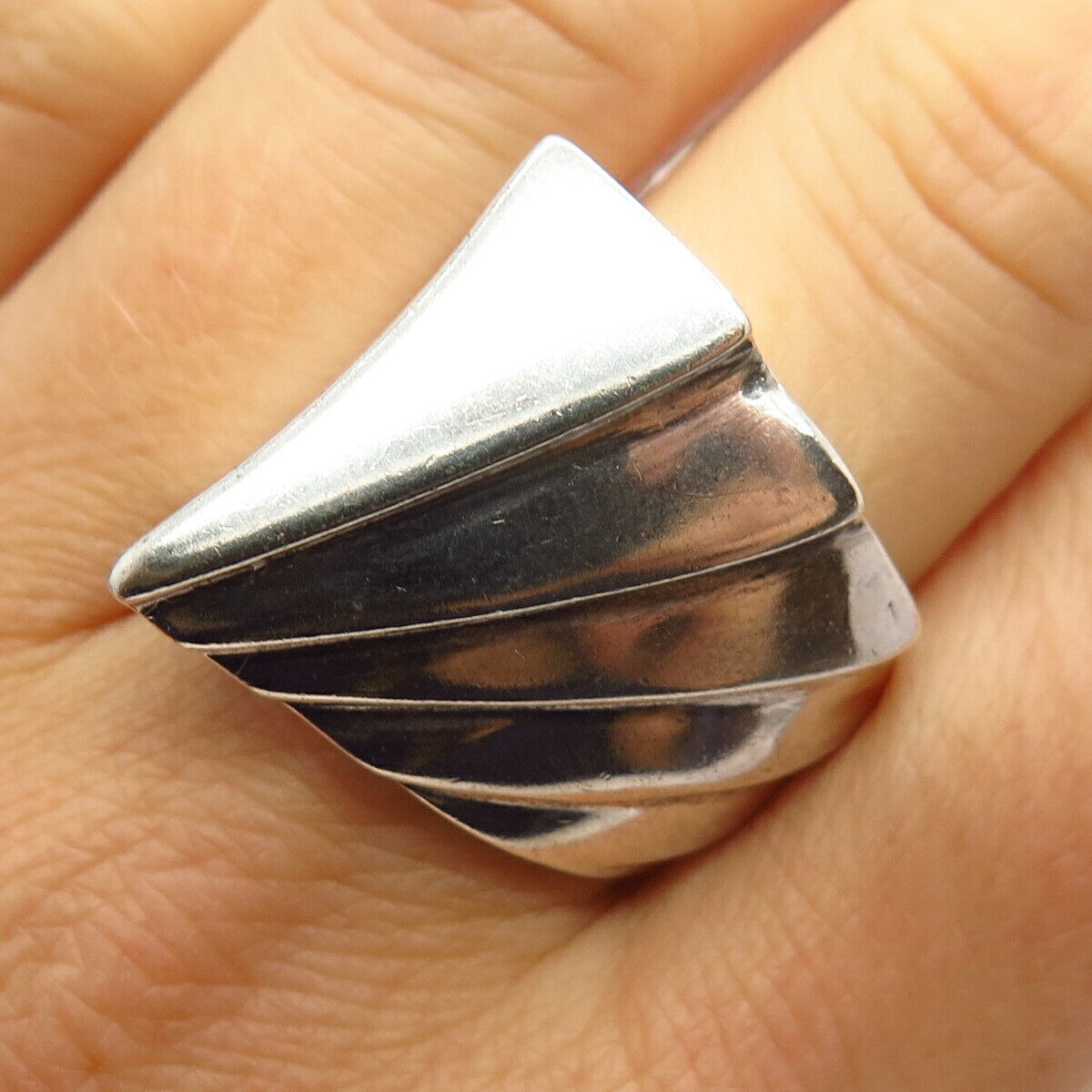 925 Sterling Silver Vintage Modernist Design Ring Size 7.5