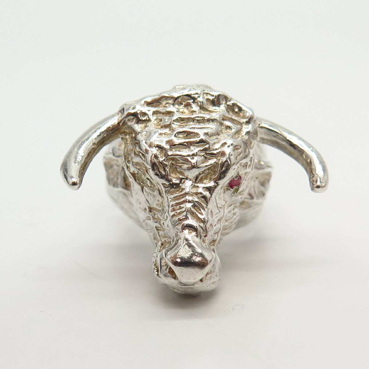 925 Sterling Silver Real Ruby Gemstone Bull Design Men's Ring Size 10 3/4