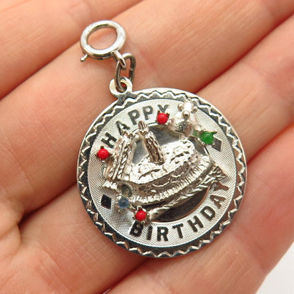 925 Sterling Antique Elco Multi-Color Glass "Happy Birthday" Charm Pendant