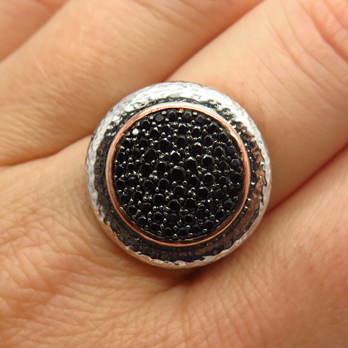 925 Sterling Silver 2-Tone Black C Z Ring Size 7