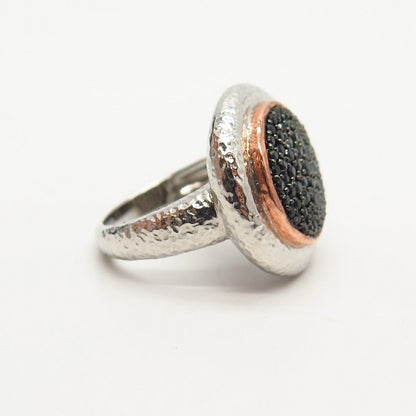 925 Sterling Silver 2-Tone Black C Z Ring Size 7