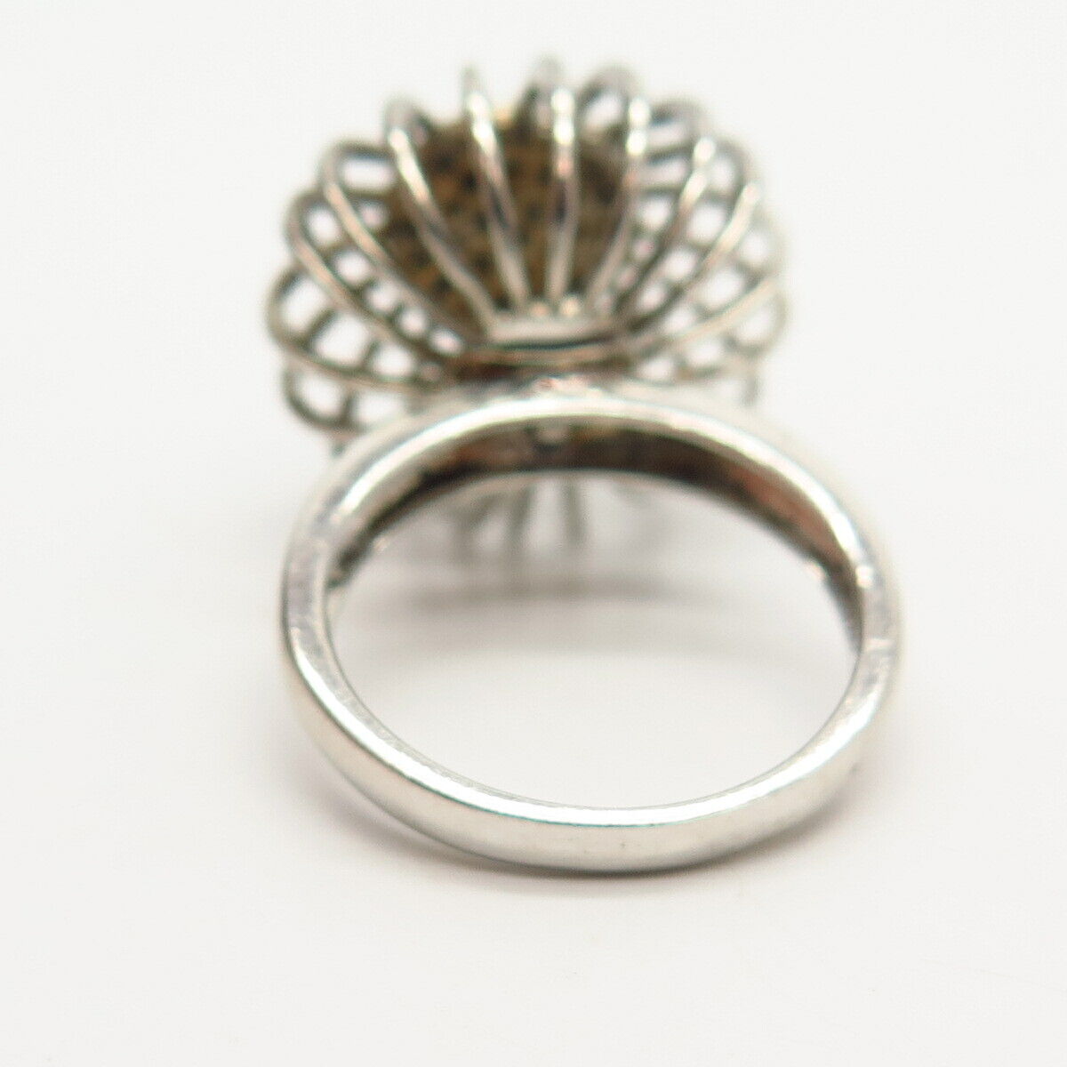 925 Sterling Silver Black C Z Floral Dandelion Design Ring Size 7