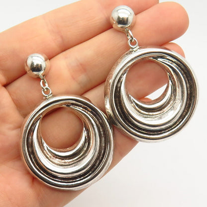 925 Sterling Silver Vintage Mexico Circle Drop Earrings