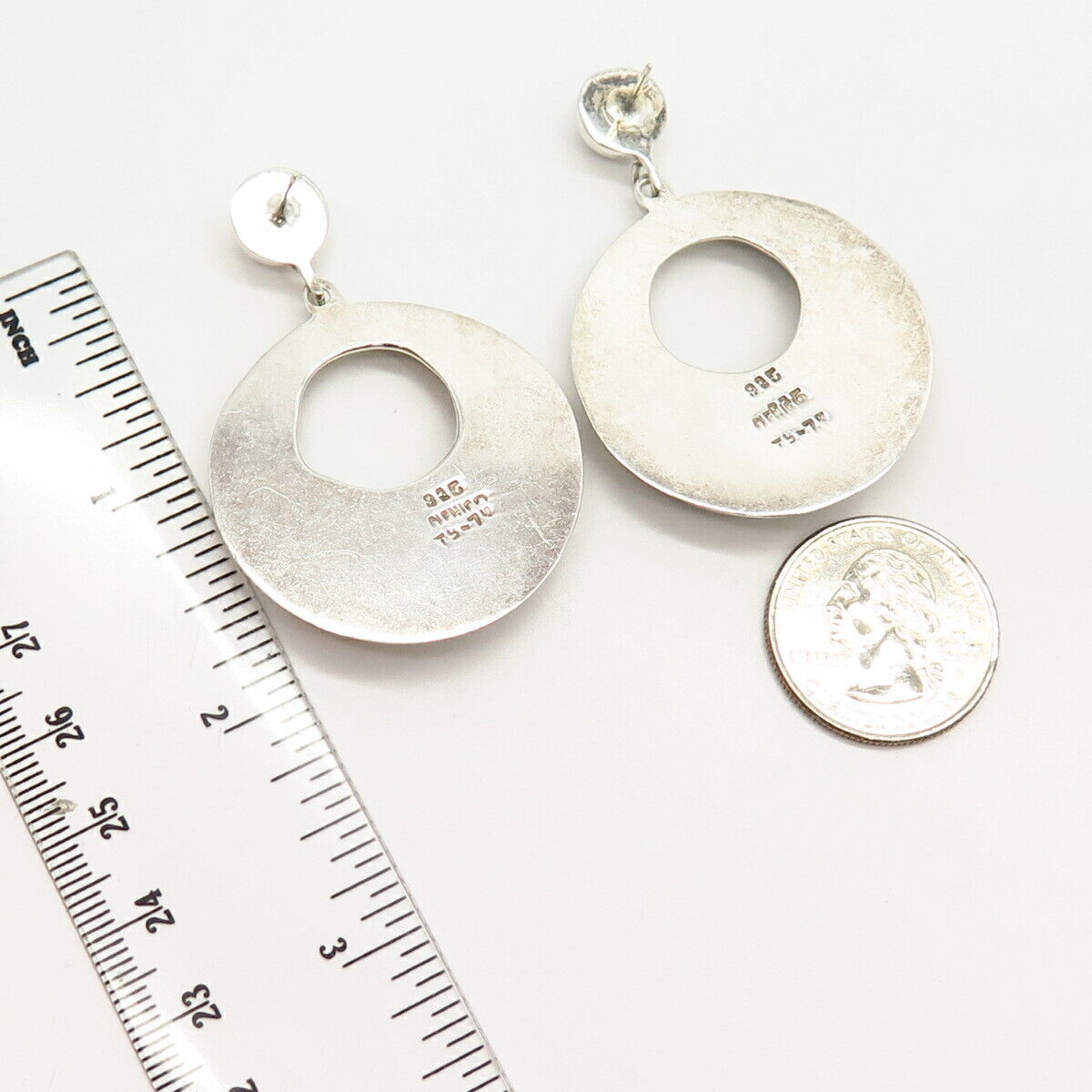 925 Sterling Silver Vintage Mexico Circle Drop Earrings