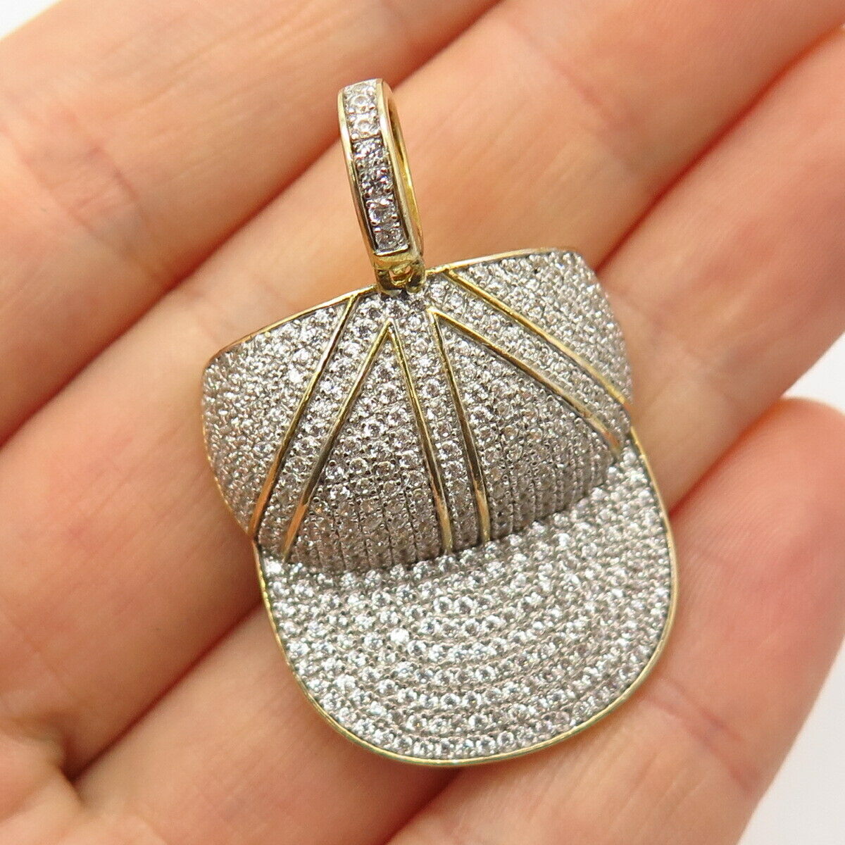 925 Sterling Silver Gold Plated C Z Cap Design Pendant