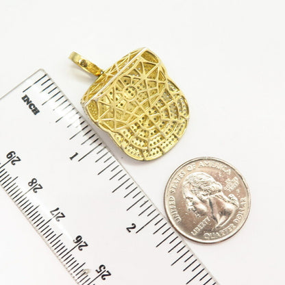 925 Sterling Silver Gold Plated C Z Cap Design Pendant