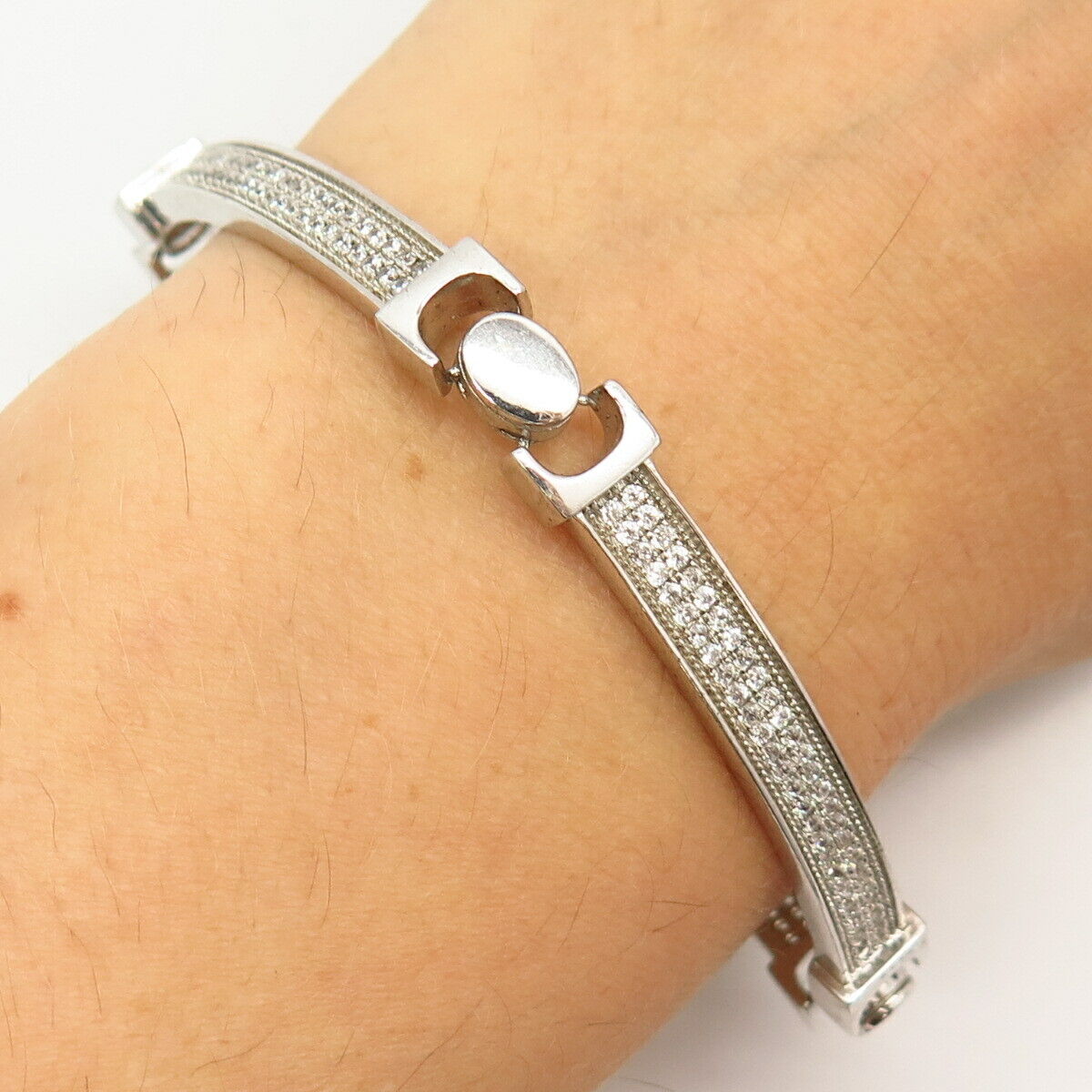 925 Sterling Silver C Z Bar Link Bracelet 8 1/4"