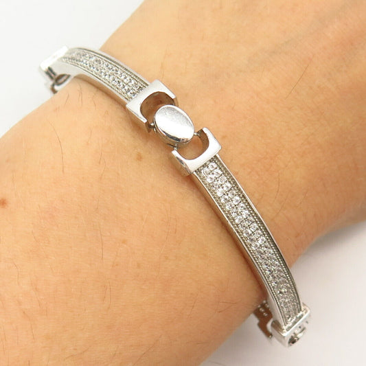 925 Sterling Silver C Z Bar Link Bracelet 8 1/4"