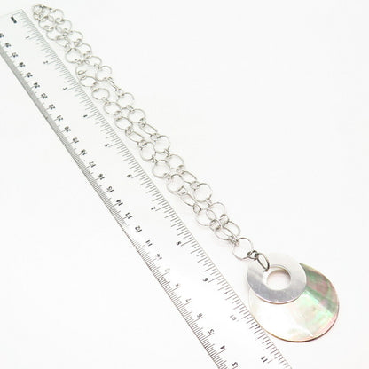 925 Sterling Silver Mother-of-Pearl Rolo Chain Necklace 16"