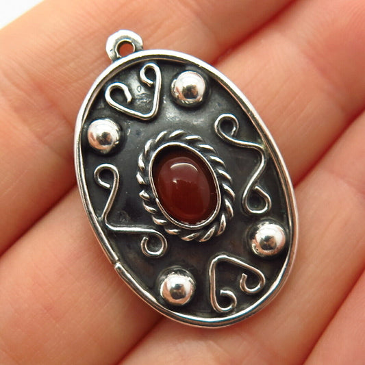 925 Sterling Silver Real Carnelian Gemstone Tribal Design Pendant