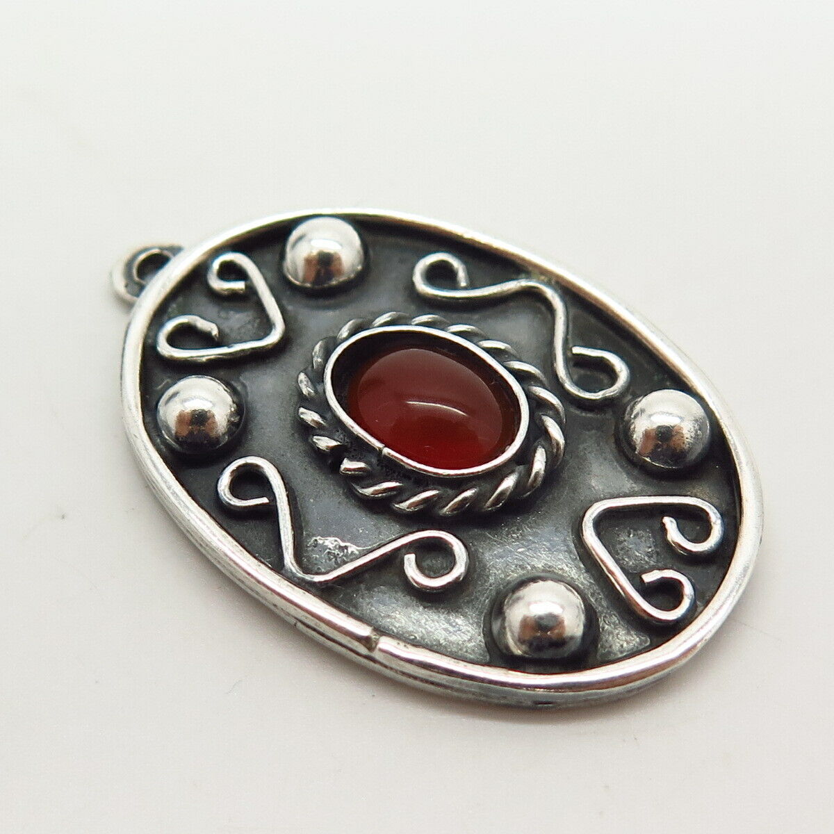 925 Sterling Silver Real Carnelian Gemstone Tribal Design Pendant