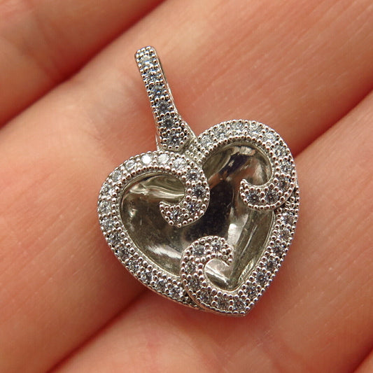 925 Sterling Silver C Z Hollow Heart & Swirl Design Pendant