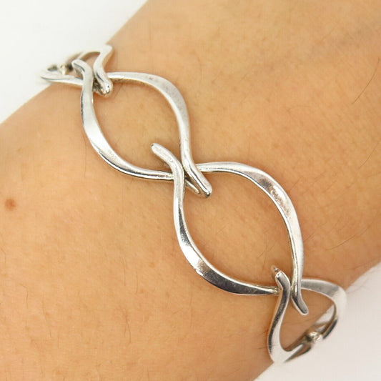 925 Sterling Silver Navette Link Bracelet 7 3/4"