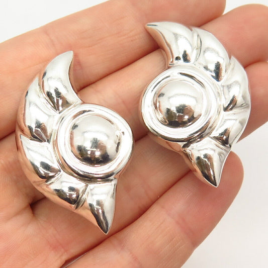 925 Sterling Silver Vintage Mexico Shell Design Clip On Earrings