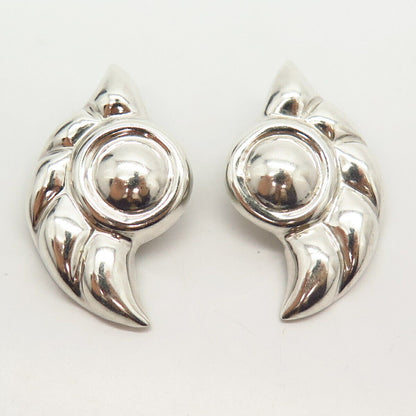 925 Sterling Silver Vintage Mexico Shell Design Clip On Earrings