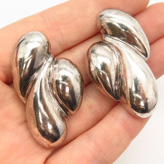 925 Sterling Silver Vintage Mexico Modernist Design Clip On Earrings