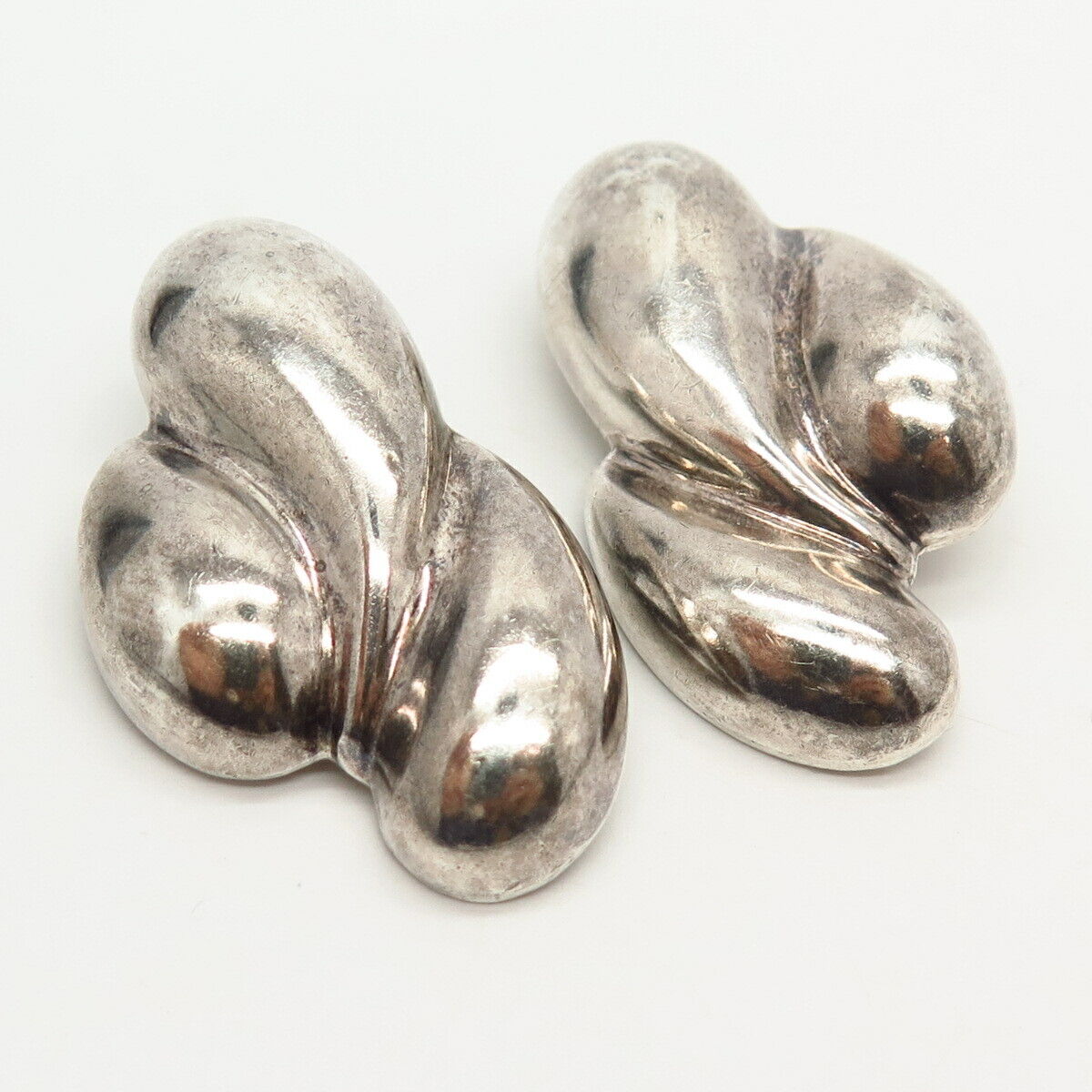 925 Sterling Silver Vintage Mexico Modernist Design Clip On Earrings