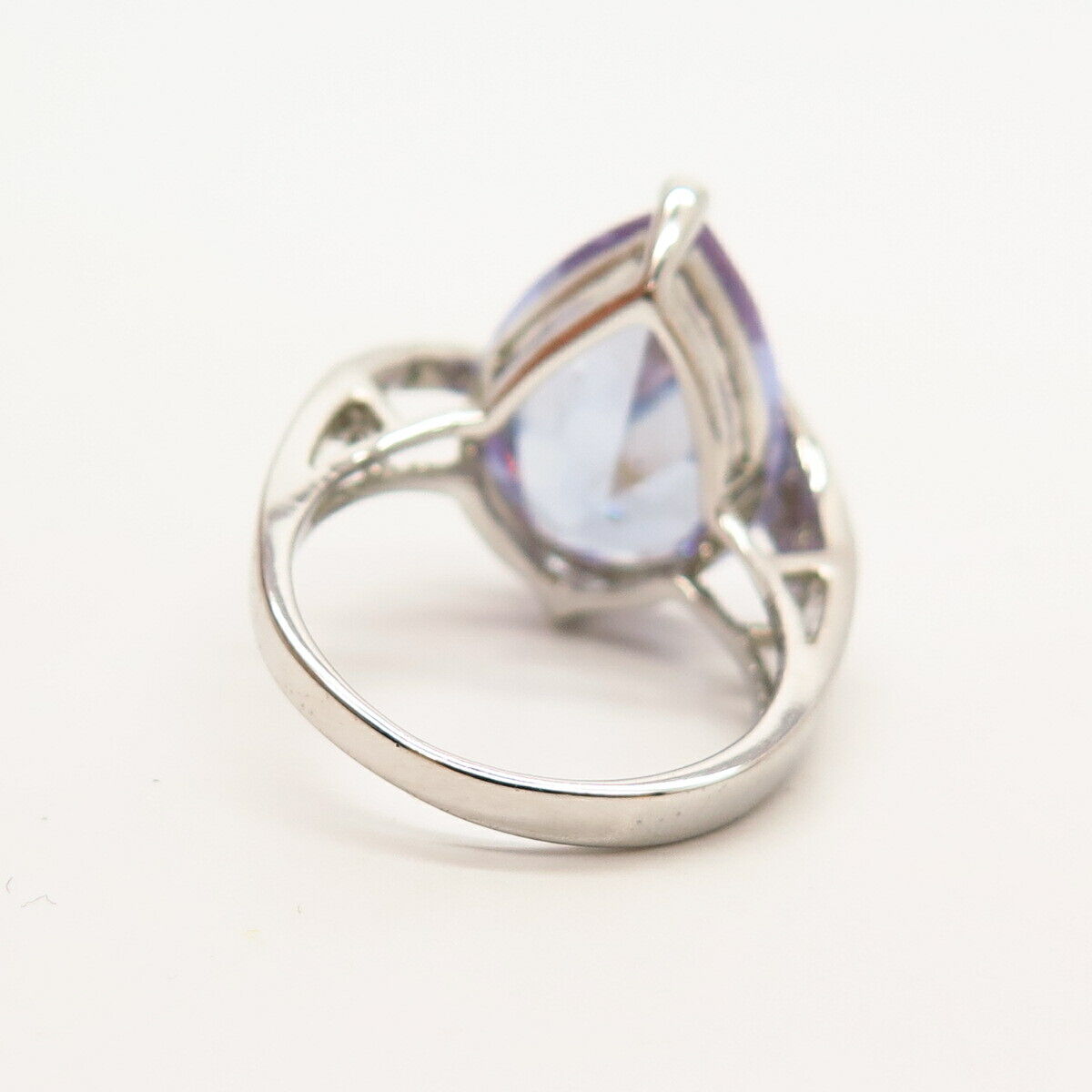 925 Sterling Silver White & Amethyst-Tone C Z  Ring Size 7