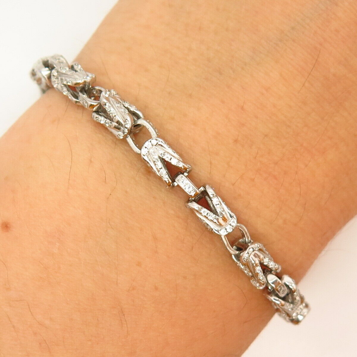 925 Sterling Silver C Z Fancy Link Bracelet  7.5"