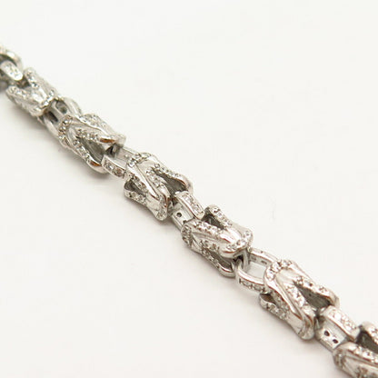 925 Sterling Silver C Z Fancy Link Bracelet  7.5"