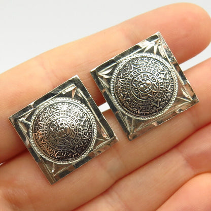 925 Sterling Silver Vintage Mexico Alpaca Aztec Calendar Design Cufflinks