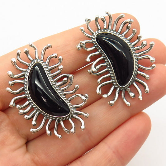 925 Sterling Silver Real Black Onyx Gemstone Earrings