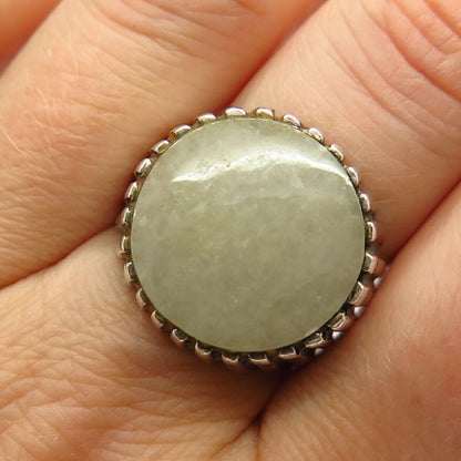 925 Sterling Silver Vintage Real Crushed Quartz Wide Ring Size 8.5