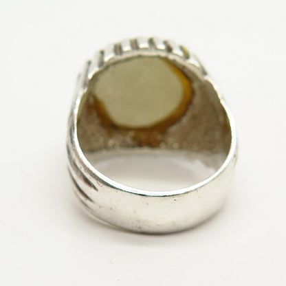 925 Sterling Silver Vintage Real Crushed Quartz Wide Ring Size 8.5