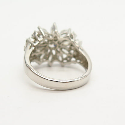 925 Sterling Silver C Z Floral Design Ring Size 7