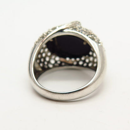 925 Sterling Silver Real Black Onyx Gemstone & C Z Ring Size 7