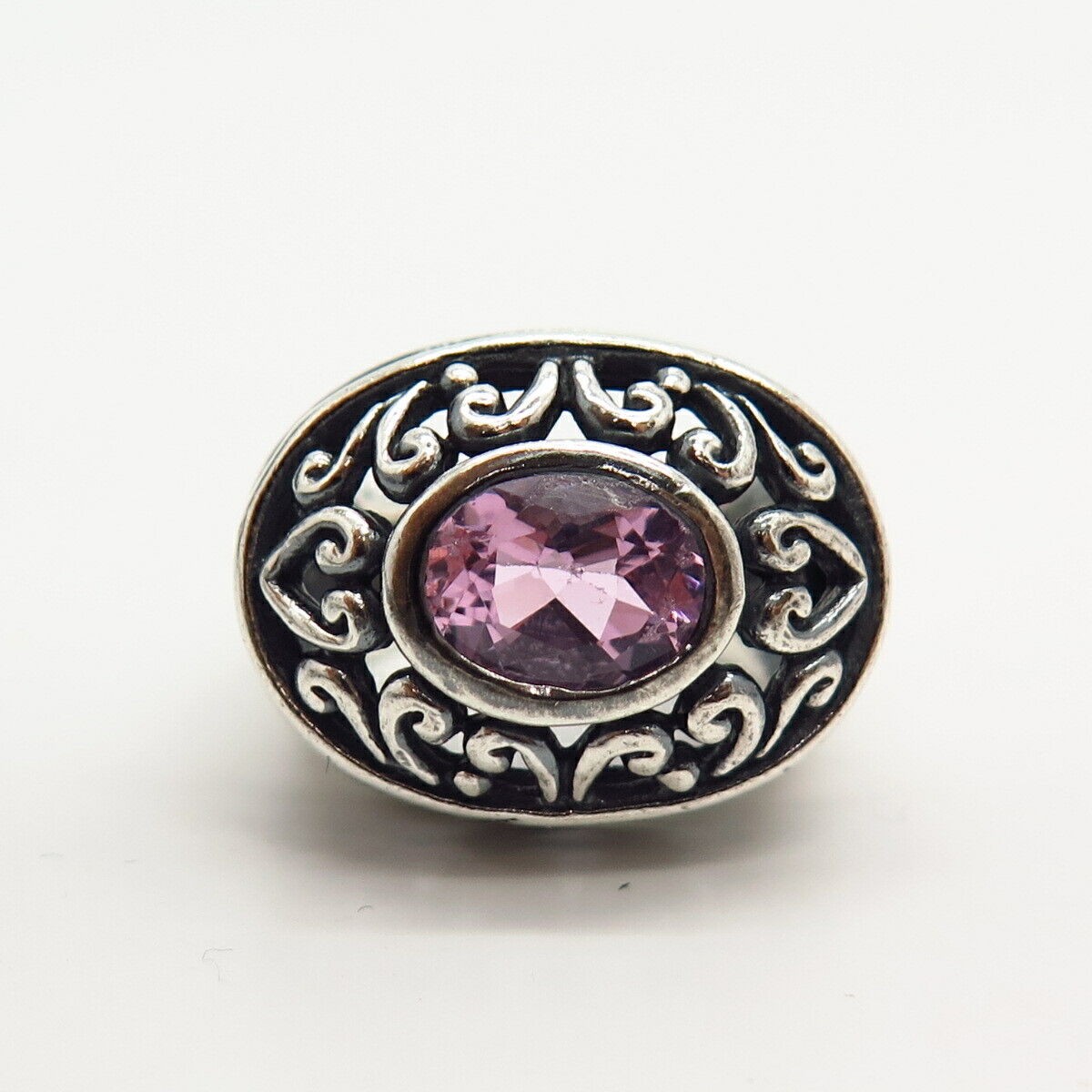 925 Sterling Silver Amethyst-Tone C Z Swirl Design Ring Size 6.5