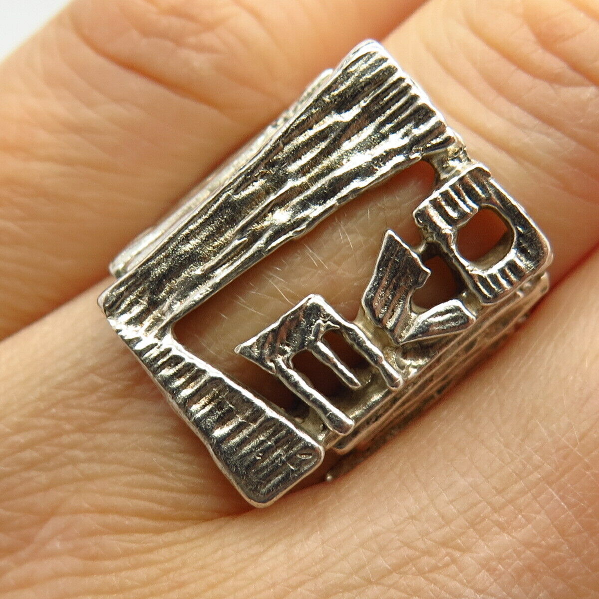 925 Sterling Silver "Love" Modernist Design Wide Ring Size 6