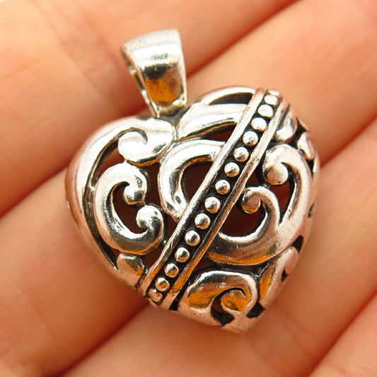 925 Sterling Silver Vintage Hollow Swirl & Dotted Heart Design Pendant